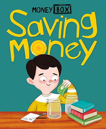 Boy putting money into a glass jar with coins and books.