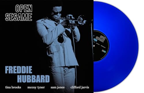 Freddie Hubbard album cover and blue vinyl record shown side-by-side.