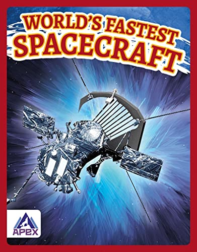 Silver spacecraft with solar panels travels through a blue and purple nebula.