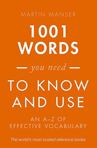 Orange book cover with large white text reading "1001 Words" and vocabulary details.