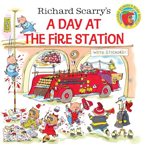 Richard Scarry’s “A Day at the Fire Station” book cover with animal firefighters.