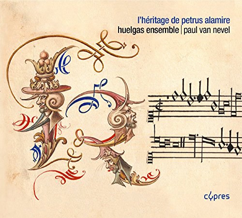 CD cover with ornate illustration, sheet music, and text on beige background.