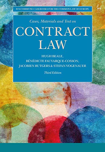 Blue textbook cover with “Contract Law” title and abstract watercolor design.