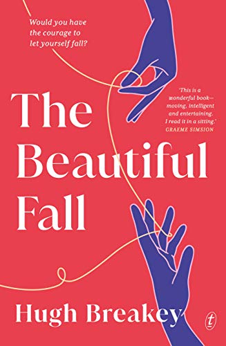 Book cover: blue hands with red thread, title "The Beautiful Fall".