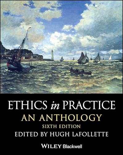 Book cover: “Ethics in Practice” anthology with seascape painting.