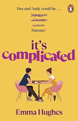 Book cover: couple seated at table, pink chairs, yellow background.