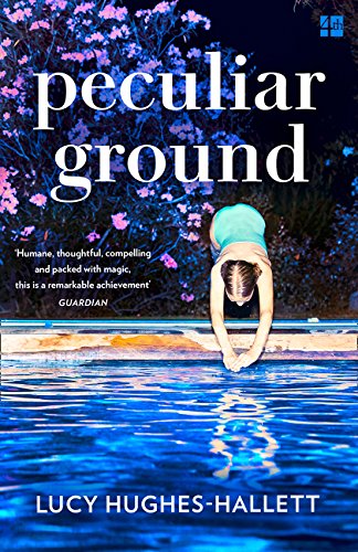 Book cover: “Peculiar Ground” with a swimmer in a blue pool.