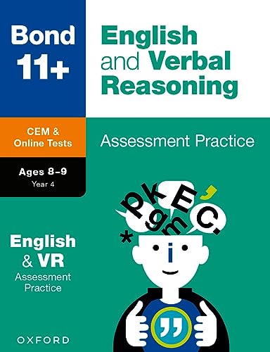 Book cover: "Bond 11+ CEM English & Verbal Reasoning" for ages 8-9.