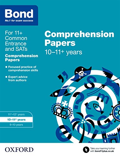 Blue book cover with text “Comprehension Papers 10-11+ years” and illustrated design.