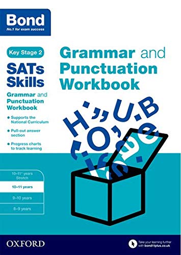 Blue “Bond SATs Skills” grammar workbook with letters rising from a box.