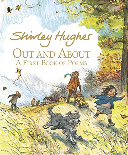 Children’s poetry book cover with illustrated scenes of people and a dog.