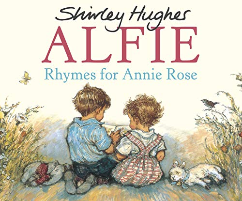 Book cover with two children looking at a small object, animals present.