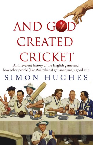 Book cover: "And God Created Cricket" with a hand pointing to a ball.