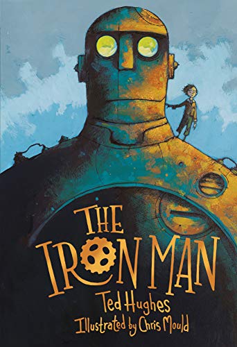 Book cover illustration featuring a giant metal robot and a small boy standing nearby.
