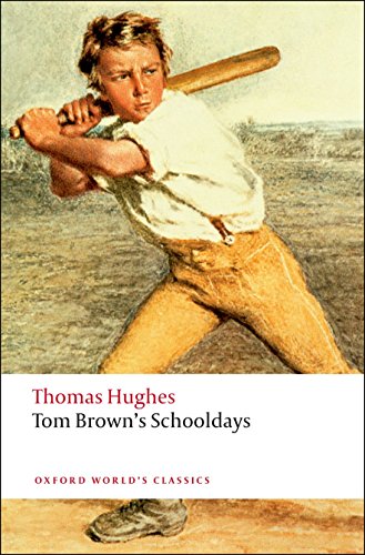 Book cover: boy with a cricket bat, "Tom Brown's Schooldays".