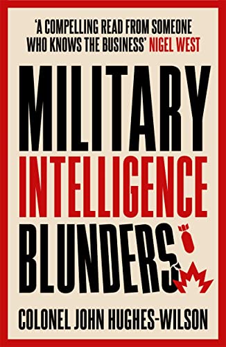 Red book cover with bold text: "Military Intelligence Blunders" and a bomb illustration.