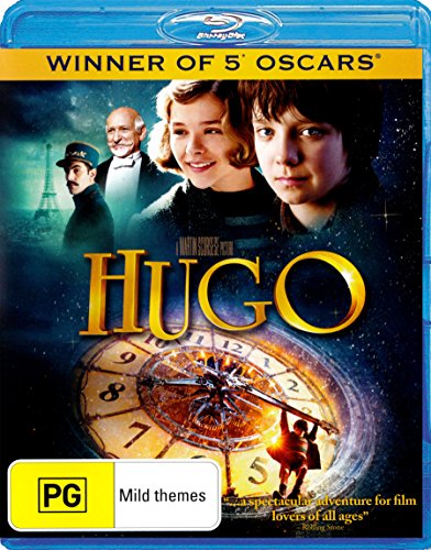 Hugo Blu-ray cover featuring characters and a large clockwork image.