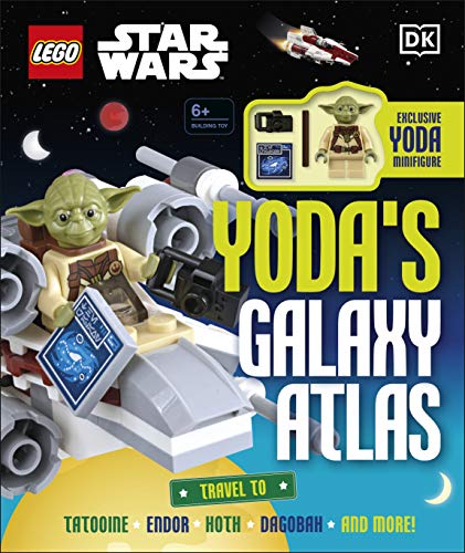 LEGO Star Wars book cover featuring Yoda and a spaceship, with planets listed.