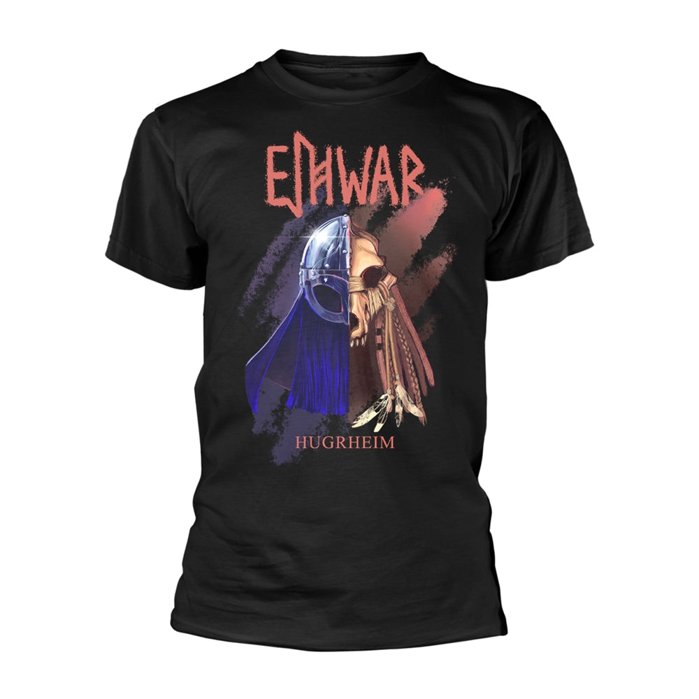 Black t-shirt with a Viking helmet illustration and "Hugrheim" text.