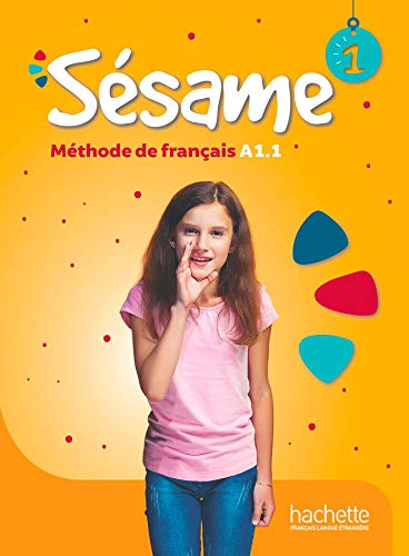 French textbook cover with a girl whispering and colorful shapes.