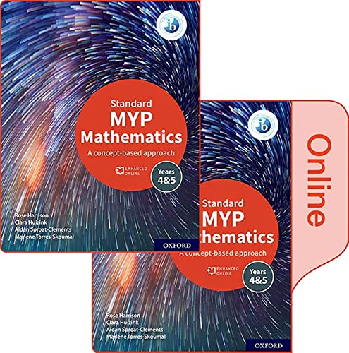Two MYP Mathematics 4&5 textbooks with abstract blue and orange light streak covers.