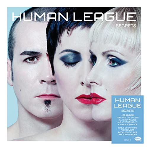 CD cover for The Human League’s “Secrets” featuring three band members.