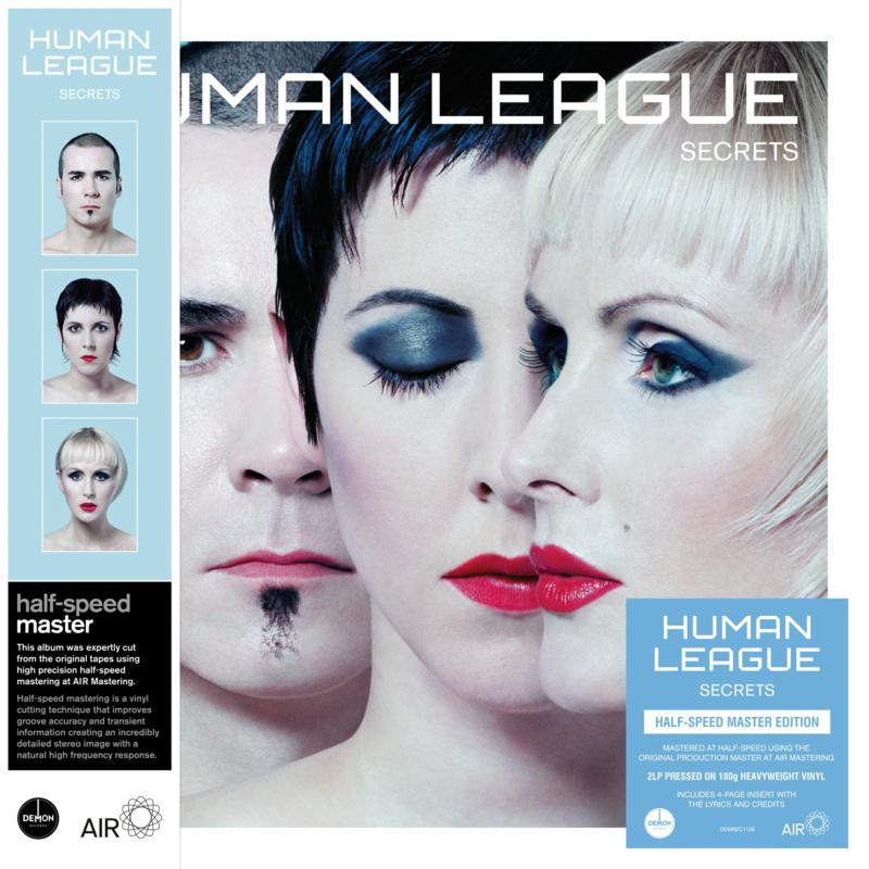 Vinyl record cover for The Human League’s “Secrets” album, featuring portraits.