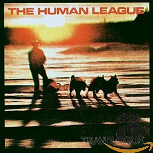 The Human League Travelogue album cover shows a silhouette of a person and dogs.