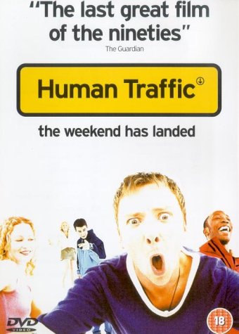 Human Traffic" DVD cover with group of young adults and bold yellow title.