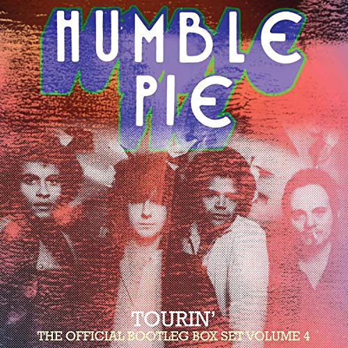"Humble Pie's 'Tourin'' box set cover featuring a faded image of the band members in front of a red background."