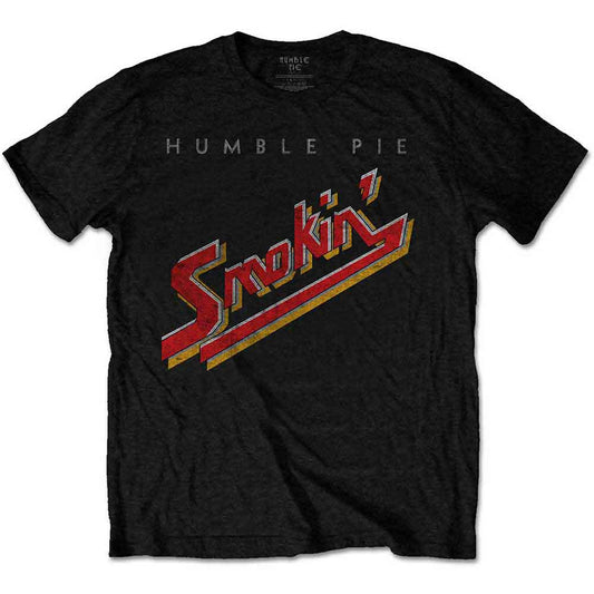 A black unisex t-shirt featuring a vintage Smokin' Humble Pie band logo graphic.