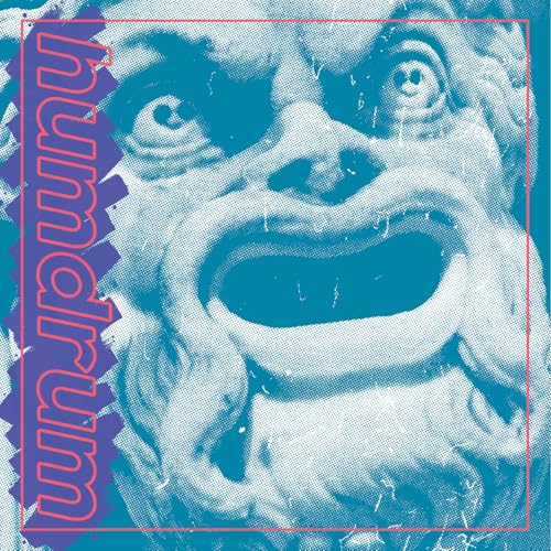 Blue vinyl record cover with distorted face and purple text.