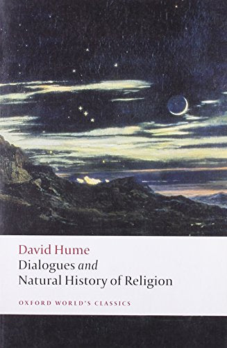 Book cover with a landscape painting and text by David Hume.