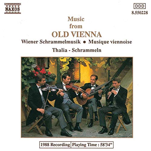 CD cover: musicians playing stringed instruments in front of a garden.