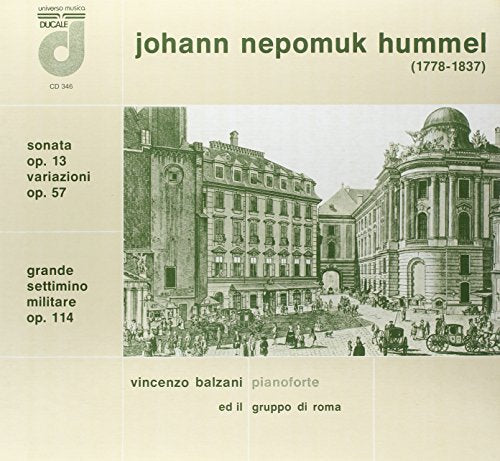 Vinyl record cover for Hummel’s Sonata and Variations, with cityscape.
