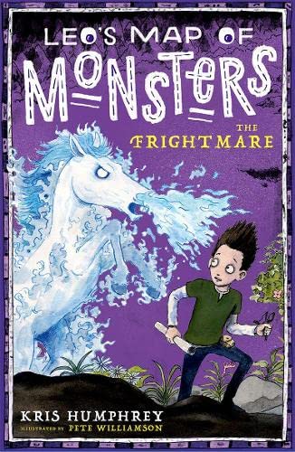 Book cover: boy with a glowing unicorn and spooky purple background.