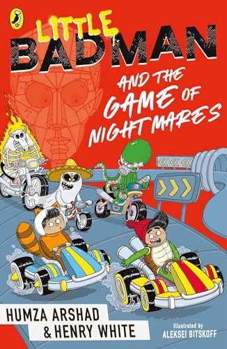 Book cover: “Little Badman” with cartoon characters on go-karts.