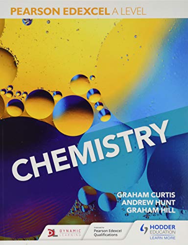 Textbook cover for Pearson Edexcel A Level Chemistry, with colorful bubbles.