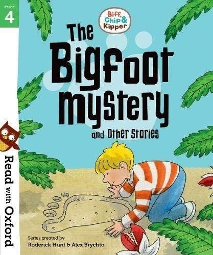 Book cover: "Bigfoot Mystery" with a boy examining a large footprint.