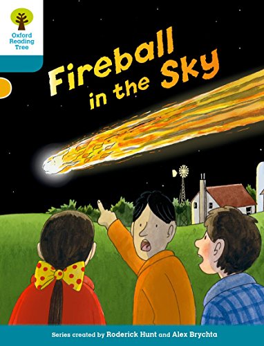 Book cover: children watching a bright fireball streak across the night sky.