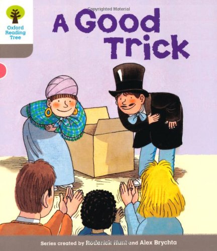 Magician in top hat performing a trick with a box for children.