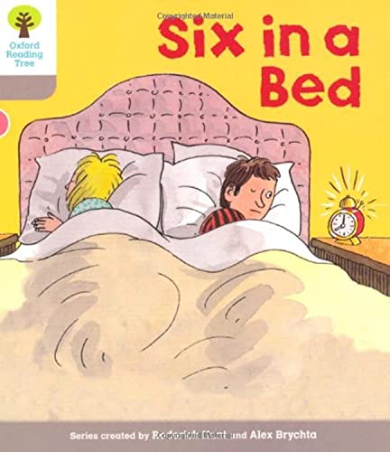 Book cover: children in a bed with a clock, illustrated style.