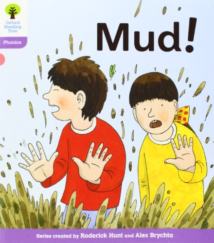 Book cover: two children surprised by falling rain and mud.