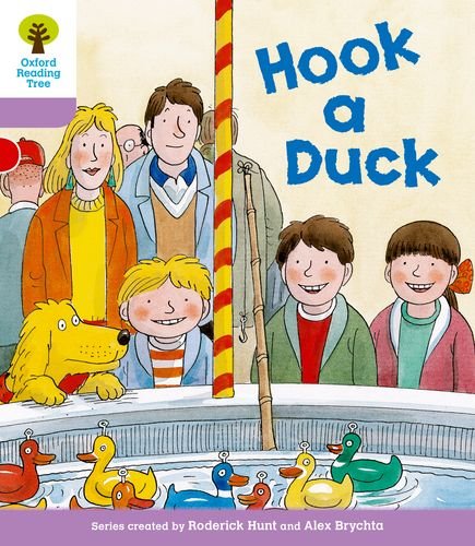 Children and a dog at a "Hook a Duck" game with floating ducks.