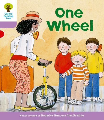 Illustration of children watching a woman ride a unicycle.