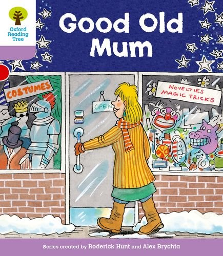 Book cover: "Good Old Mum" shows a woman and child outside shops.