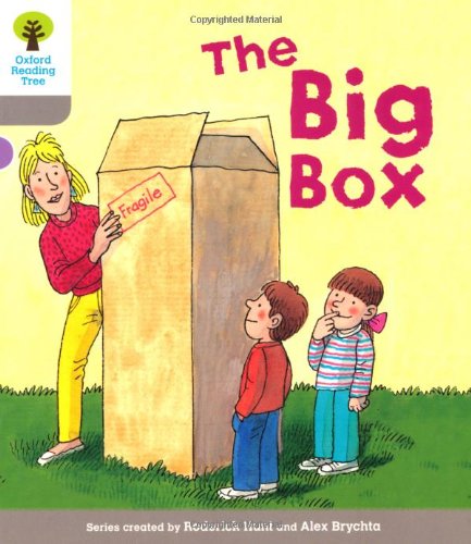 Illustration of a woman and three children with a large cardboard box.