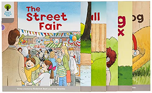 Six colorful children's books from the Oxford Reading Tree series.