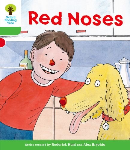 Book cover: boy with red nose and a yellow dog.