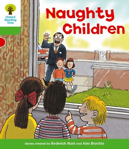 Book cover: children seen through a window, a man scolds them.